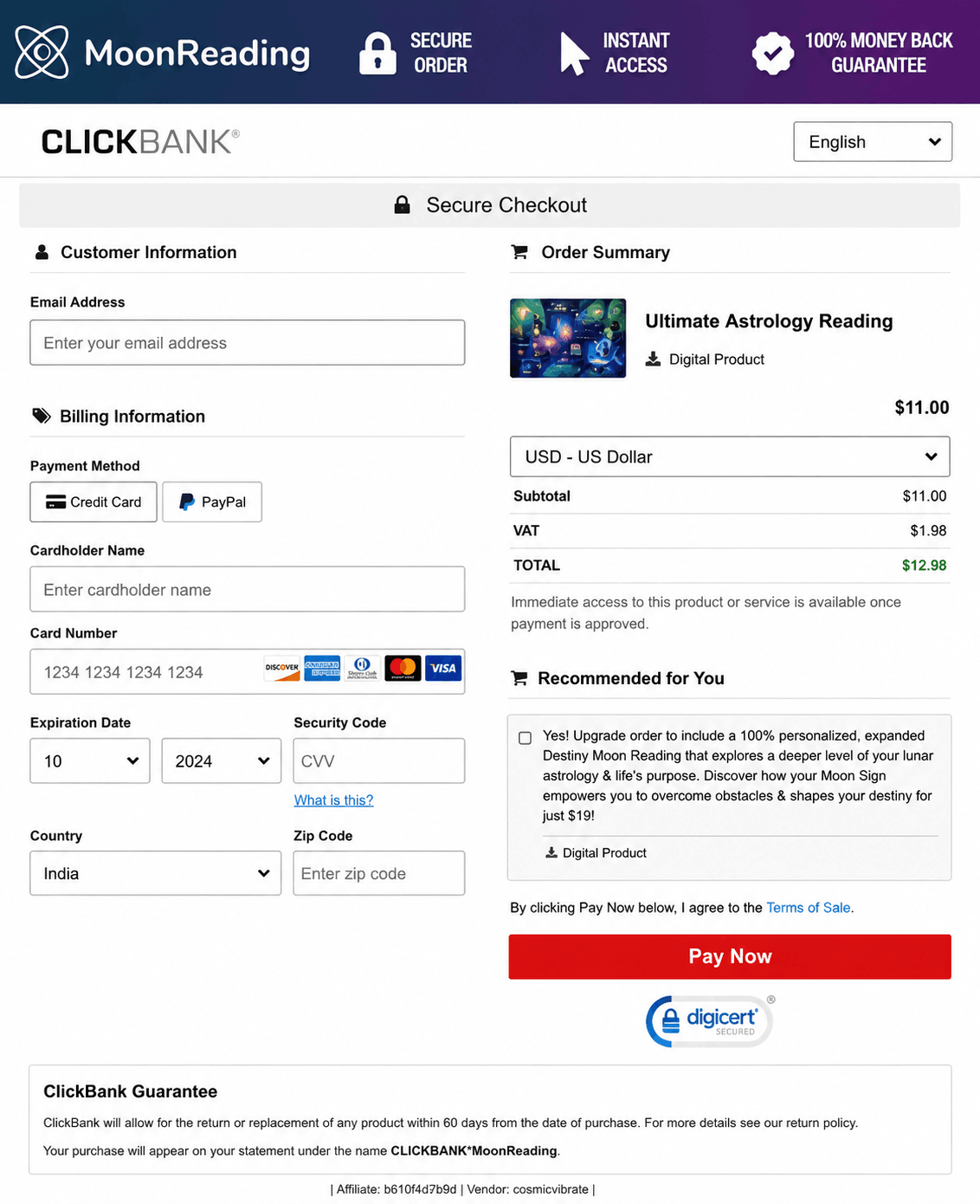 Moon Reading Chek Out Page